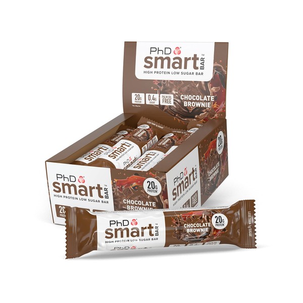 PhD Smart Hight Protein Bar Low Sugar, Nutritional Protein Bars/Protein Snacks, Chocolate Brownie Flavour, 20g of Protein, 64g Bar (12 Pack)