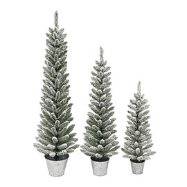 Potted Flocked Pencil Trees in 3ft, 4ft & 5ft Sizes, 322 Tips, Galvanized Pot