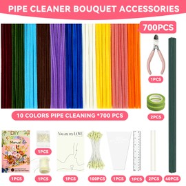 NORDUN 700 PCS Thick Pipe Cleaner Flowers Kit,10 Colored Pipe Cleaners Craft Bulk,Chenille Stems with Manual & Video Tutorial,Art DIY Bouquet Gift Box for Party Decorations/Family Fun/Festival