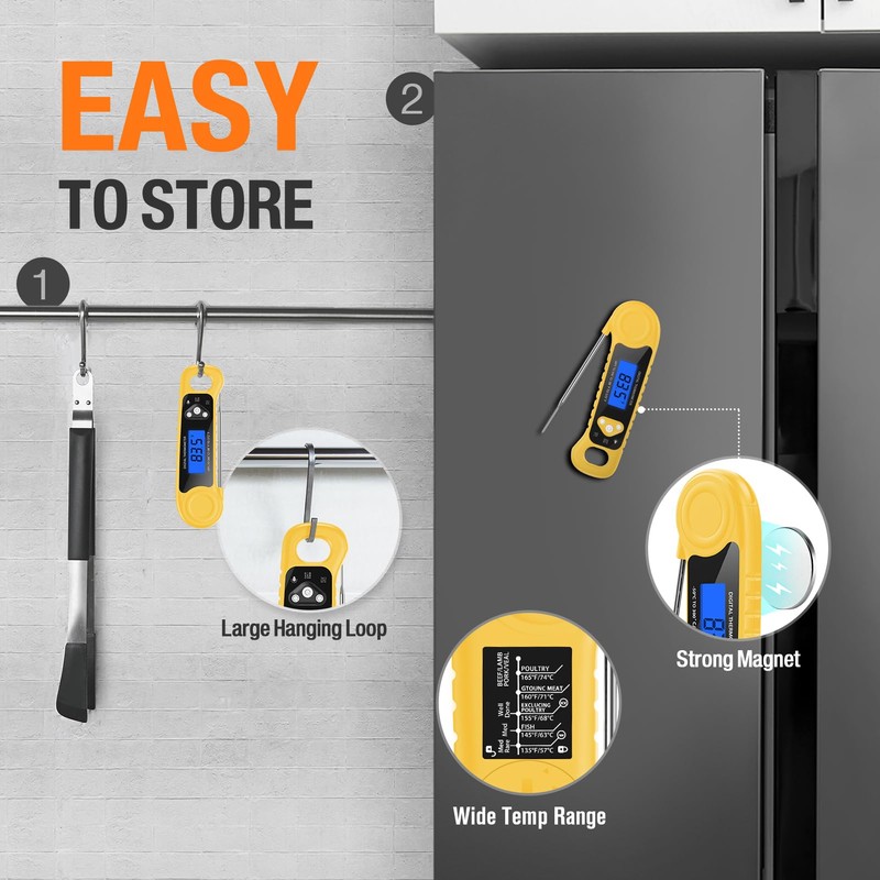 AMMZO Meat Thermometer Digital, Instant Read Food Thermometer Waterproof with