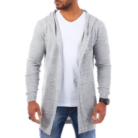 Carisma Men's Fine Knit Cardigan Lightweight Vest Cardigan with Hood Long Fit Oversize Long Fit 7717, gray