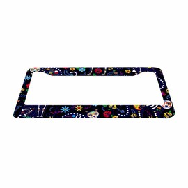 Nicokee Decorative License Plate Frame Day of The Dead Cat Kitten Sugar Skull Car Tag Frame Aluminum Auto License Plate Holder for Men Women