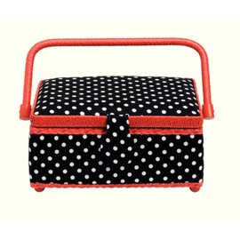 Prym 612244 | Black & White Polka Dot Print Sewing Basket | 24 x 16 x 11cm