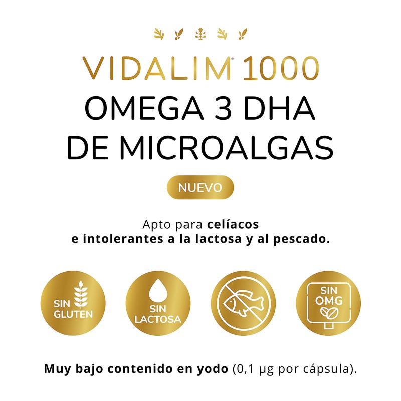 VIDALIM 1000mg Omega 3 DHA Microalgae Per Capsule (60 Beads)
