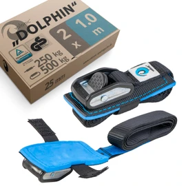 valonic DOLPHIN - short tie down straps - 2 pack, 1m, TÜV Rheinl. / GS certified, EN-12195-2, 500Kg, protection pad, cam buckle - for roof rack, kayak and bike rack, black