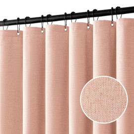 MIULEE Linen Shower Curtain with 12 Metal Hooks Modern Heavy Duty Washable Fabric Shower Curtain Set Waterproof Thick Cloth Shower Curtains for Bathroom Hotel Bathtub, W72*L72, Blush Pink