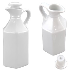 Iconikal Oil Cruet Set of 2, 7-Ounce Ceramic with Lid for Olive Oil Vinegar Syrup Dressings Sauce Pouring