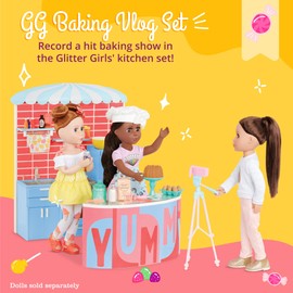 Glitter Girls – Cooking Show Set – 50+ Food & Baking Accessories – Camera, Counter, Display Case, Fridge – 14-inch Doll Playset – GG Baking Vlog Set – Years 3 +