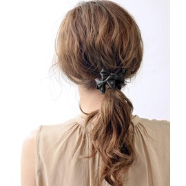 VINGTAINE H-540-BK Petite Ribbon Hair Rubber Hair Accessories, Mini Scrunchie, Black