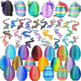 24Pcs 3D Printed Dragon Eggs with Articulated Dragon Inside, Bulk Mystery Crystal Dragon Toys for Kids Party Favors, Christmas Easter Basket Stuffers, School Classroom Rewards, Bulk Mystery Eggs