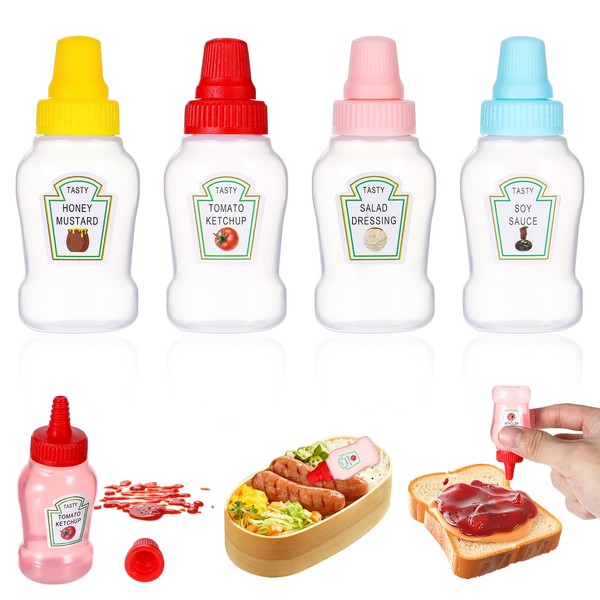 Gjinxi 23ml Mini Ketchup Bottles, 4PCs Small Sauce Squeeze Bottle