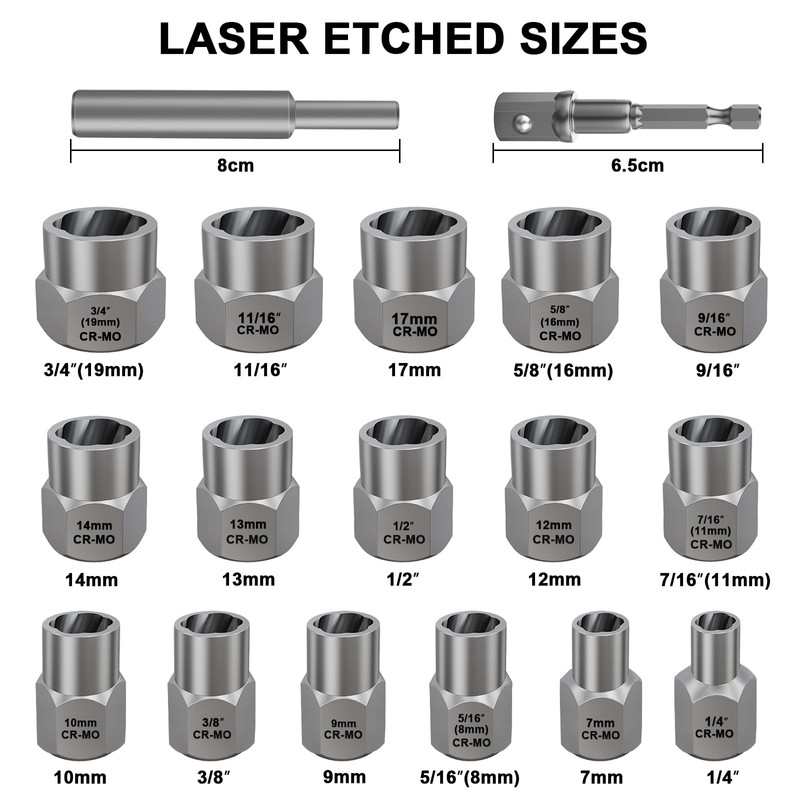 Topec Stripped Bolt Extractor Kit, 18-Piece Bolt Extractor Socket Set,