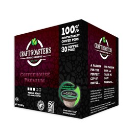 Club Coffee Craft Roasters Coffeehouse Premium - Medium Roast Single Serve Coffee K-Cup Pods, Compostable Coffee Pods, Keurig Brewer Compatible, Rainforest Alliance Certified, 30 Count