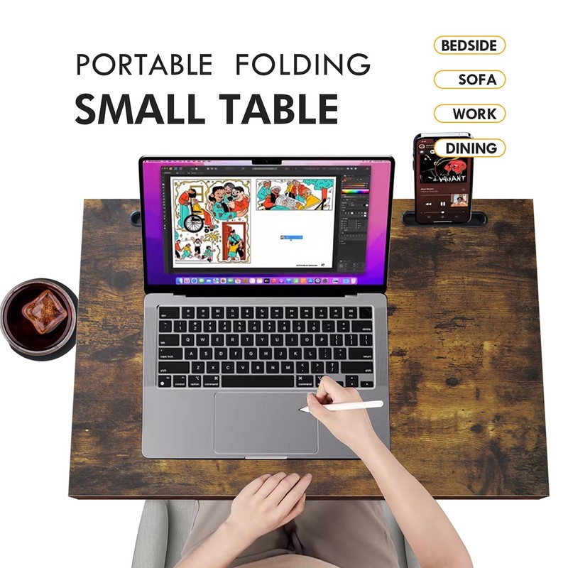 YIBOLIN'S Folding TV Tray Table, Heavy Duty Sturdy C-Shaped End