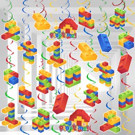 Block the Party Spiral, 56 Pieces Building Blocks Party Hanging Swirls Building Blocks Hanging Decoration for Building Blocks Birthday Party