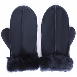 Vaisiteng Women's Double Face Sheepskin Gloves Warm Shearing Leather Mittens Winter Herringbone Gloves (Blue, S)