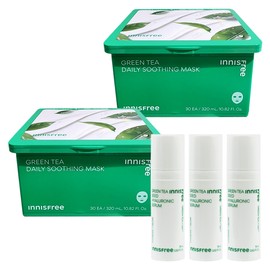 Innisfree Green Tea Daily Moisture Soothing Mask (30 sheets) 2 sheets + (Green Tea Serum 15ml x 3) / 이니스프리 그린티 데일리 수분 진정 마스크 (30매) 2매+(그린티 세럼15mlx3개)