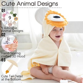 DEIGO Animal Hooded Towel for Newborn to Toddler - Baby Must Haves - Ideal Registry for Baby Boy and Girl Gifts - Lion, BB Yellow, 23.6 Inch×32.3 Inch
