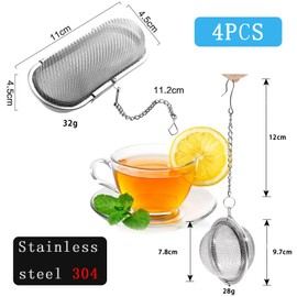 XineYuor Spice Strainer, Pack of 4 Spice Strainer for Cooking, Cooking for Cooking, Spice Ball, Tea Infuser, Spice Bag, Large Spice Bag, Spice Bag, Stainless Steel Tea Strainer, Tea Strainer for Loose