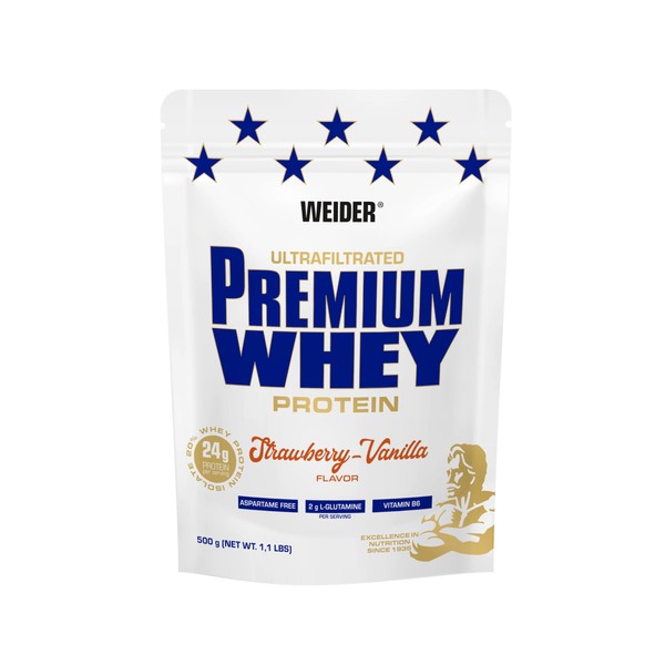Weider Premium Whey Protein Powder, Low Carb Protein Shakes with Whey Protein Isolate, Strawberry Vanilla, (1x 500g)