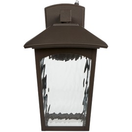 Maxxima LED Porch Lantern - Outdoor Wall Light, Bronze w/Water Glass, Photocell Dusk to Dawn Sensor, 800 Lumens, 3000K Warm White, Ideal Fixture for Backyard Patio and Front Door Lighting