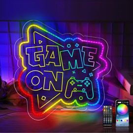 Gaming Neon Sign, Colorful Gamer Neon Sign for Game Room Decor, Gaming Lights for Wall USB Powered LED Game On Neon Sign for Boys Teen Men Kids Bedroom Decor (12.28" x 12.28")