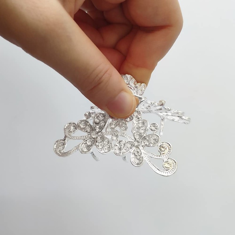 Pinzas de mandíbula de pelo vintage plateadas con diamantes de
