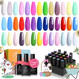 Beetles 20 Pcs Gel Nail Polish Kit, Unicorn Collection Pastel Pink Yellow Blue Easter Gel Polish Soak off Purple Green Glitter Gel Nail Kit with Glossy & Matte Top and Base Coat Mother's Day Gifts for Women