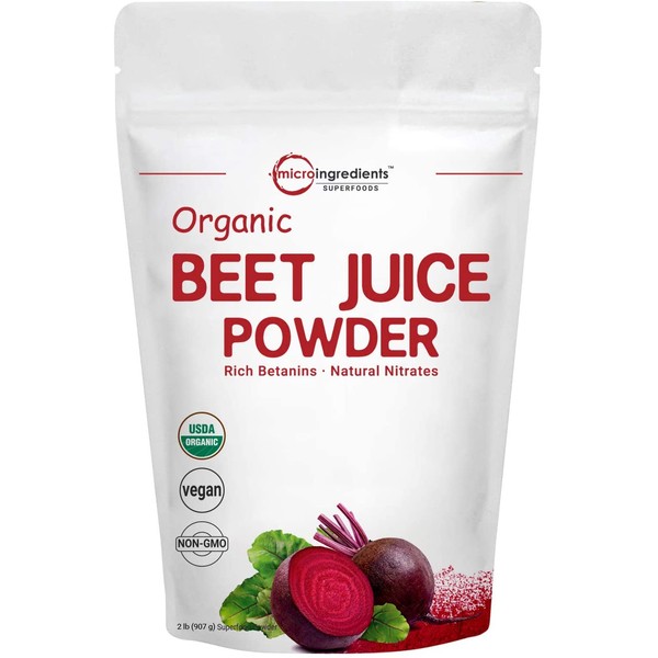Organic Super Beet Juice Powder, 2 Pounds (32 Ounce), Beet Pre-Workout Powder, Natural Nitrates for Energy & Immune System Booster, Best Superfoods and Flavor for Beverage and Smoothie, Water Soluble