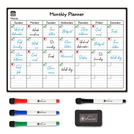 Vinsani Monthly Whiteboard A3 Size - Make Notes, Lists, Memos, Menus. for Home, School, Office and Kitchen Use with 4 Free Magnetic Dry Wipe Pens and Magnetic Eraser (29.7 x 42.8 cm)
