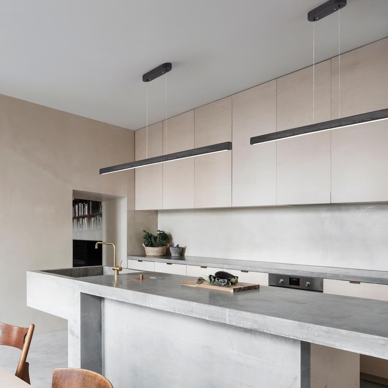 Black Wood Linear Pendant Light – Dimmable LED Chandelier with