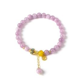 7.8in Natural Gemstone Crystal Beaded Stretch Bracelets with Luck Chakras Healing Pink Purple Lithium Quartz Jewelry Women Birthstone February Chinese Fengshui Love and Luck Attract Romance Inspire Compassion Enhance Career Fortune Stress Relief
