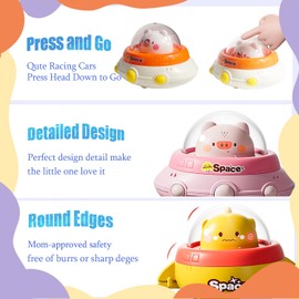 SQZUWIT Press and Go Cars Toys for Toddler 1-3, Infant Animal Cars for 1 2 3 Year Old Boys and Girls, Push Go Friction Baby Toys 6-9 12-18 Months 1st Birthday Gifts