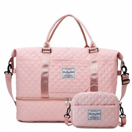 Travel Duffle Bag,Weekender Bags for Women with Shoe Compartment，Carry on Overnight Bag with Toiletry Bag,Gym Duffel Bag with Wet Pocket, Hospital Bags for Labor and Delivery (Pink-Large-3 Pcs)