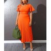 AOMEI Women's Orange Short Sleeve Asymmetrical Ruffles High Waist Pleated