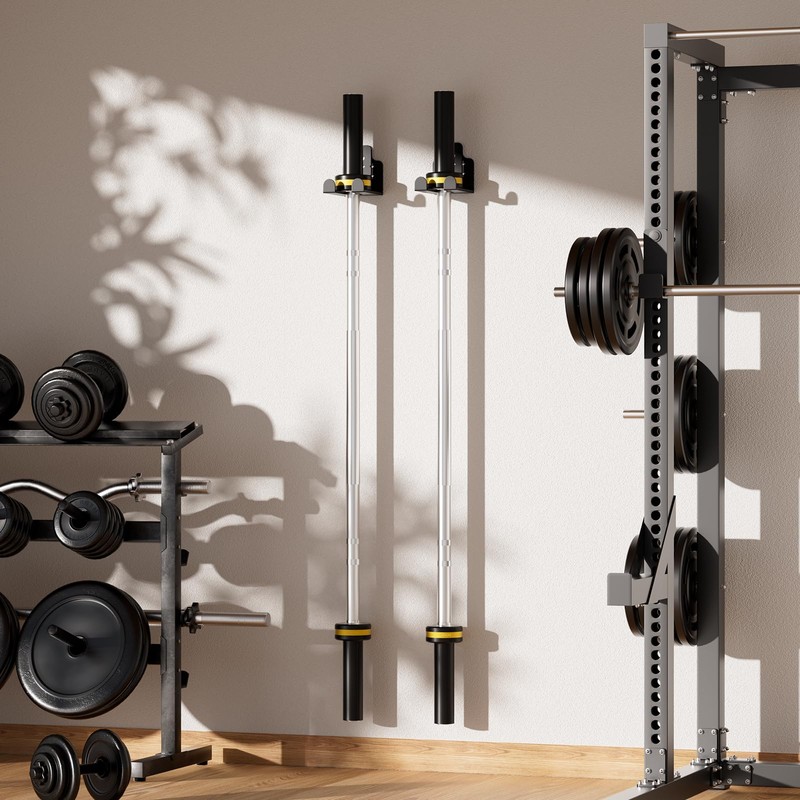JNIHEEP Barbell Wall Holder,Single Olympic Hanger,Garage Gym Bar Wall Rack,Vertical