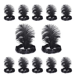 Sequins Feather Headpiece 1920s Carnival Party Accessory Party Feather Headband 12pcs (All black)