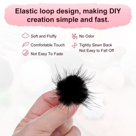 M METERXITY 10-Pack Faux Fur Pom Poms, 1 Inch/ 2.5 cm Soft Fluffy Pompoms Balls Faux Mint Fur with Elastic Loop Mini for Hats/Bags/Keychains/Knitting Accessories/DIY Crafts [Black]