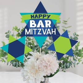 Big Dot of Happiness Blue Bar Mitzvah - Boy Party Centerpiece Sticks - Table Toppers - Set of 15