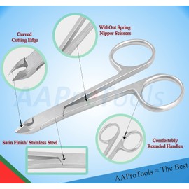 AAProTools Cuticle Nipper Scissors Style,cuticle Clipper, Nail Clipper,with Scissors Style,mini Clippernipper -half Jaw Professional Quality, Stainless Steel, 4 in