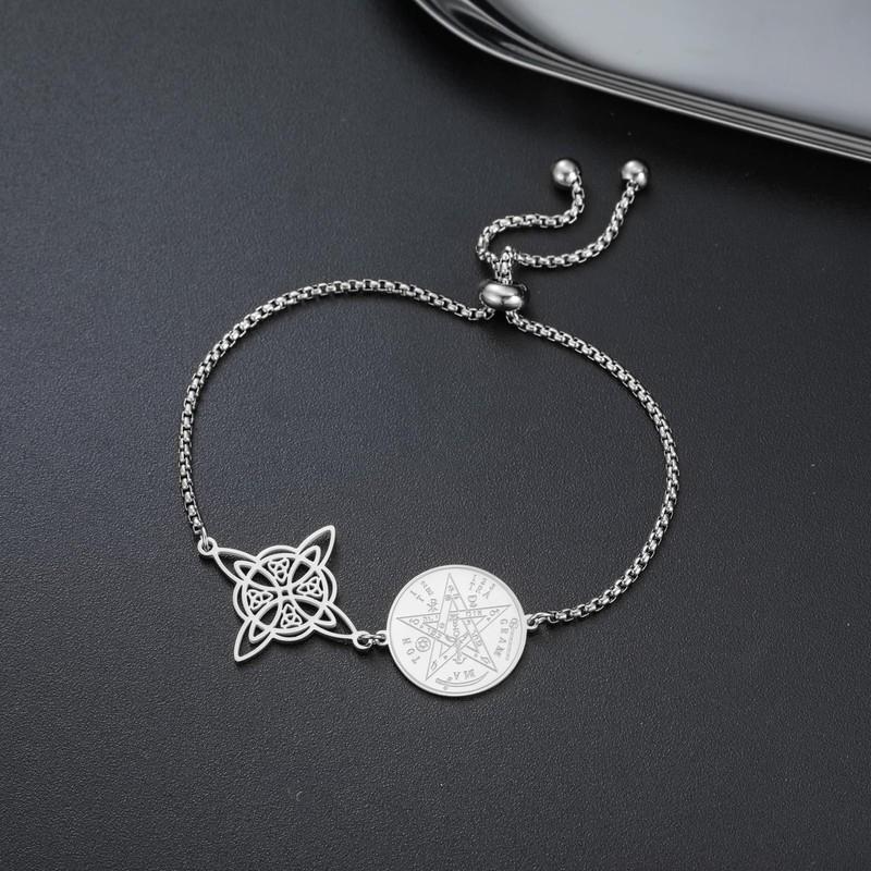TEAMER Adjustable Tetragrammaton Witch Knot Bracelet Stainless Steel Double Amulet