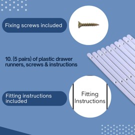 20 (10 Pairs) of White Plastic Drawer Runners with Screws and Instructions for Furniture. Replacement Plastic Drawer Rails, Drawer Slides Runners, Bedroom Cabinet Rails Sliders Bundle by Kevagh