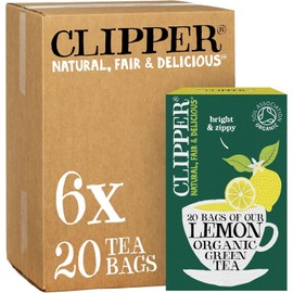 Clipper Organic Lemon Green Tea Bags | 120 Teabags (6x Boxes of 20) | Bulk Buy for Office, Home & Catering | Pure, Fair Trade Green Tea with Lemon | Natural Unbleached Plant-Based & Biodegradable