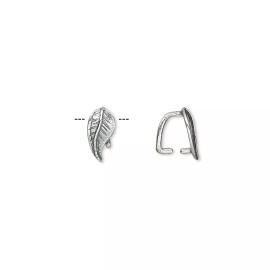 Platinum Bail, Ice Pick, 2 Sterling Silver 9x5mm Leaf For Pendants with 5.5mm Grip