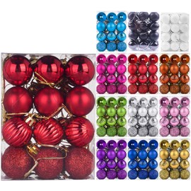 Emopeak 24Pcs Christmas Balls Ornaments for Xmas Christmas Tree - 4 Style Shatterproof Christmas Tree Decorations Hanging Ball for Holiday Wedding Party Decoration (Red, 1.3"/3.2CM)