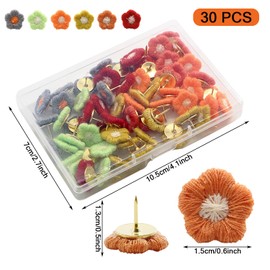 30 PCS Flower Push Pins,Flower Thumbtacks Decorative Tacks and Push Pins Cork Board Tacks for Photos Wall Drawing PaperBulletin Boards Cork Boards Offices Schools
