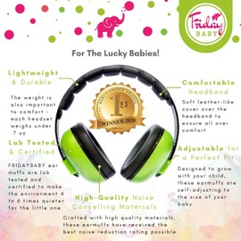 Fridaybaby Baby Ear Protection (0-2+ Years) - Comfortable and Adjustable Noise Cancelling Baby Ear Muffs for Infants & Newborns | Baby Headphones Noise Reduction for Airplanes Fireworks Concerts