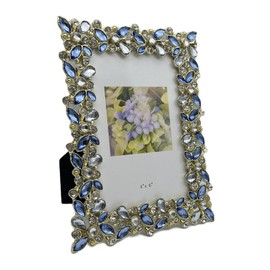 KKpxafl Picture Frame Crystal Photo Frame,Blue Crystal Gemstone Inlay Design With Hd Real Glass (4x 6,Blue)