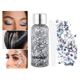 Body Glitter Gel Liquid Glitter Festival Glitter Chunky Glitter Long Lasting Sparkling DIY Craft Silver
