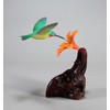 Hummingbird Sculpture w/Orange Flower by John Perry on Burl Wood